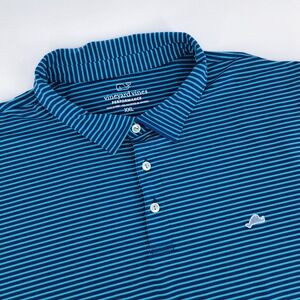 Vineyard Vines Performance Polo Mens 2XL Polyester Blue Striped Marthas Vineyard